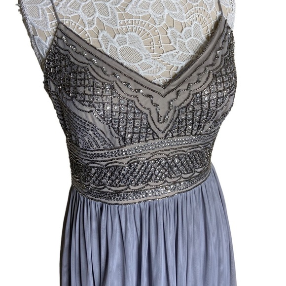 NWT BHLDN x Adrianna Papell Aida Beaded Chiffon Gown in Pewter - Picture 4 of 8